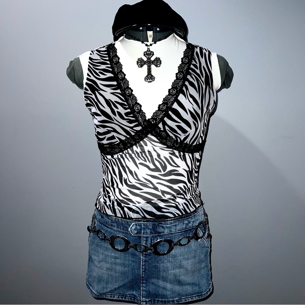 Vibe Black and White Zebra Print Wrap Blouse